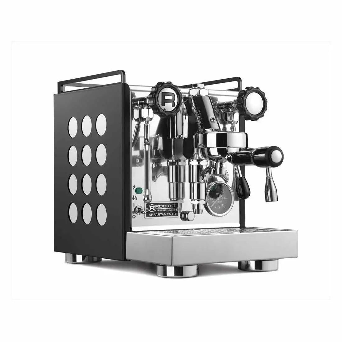 Appartamento Espressomaschinn-Hëtzewiessel-Rocket Espresso-Schwaarz/Wäiss-Barista an Espresso
