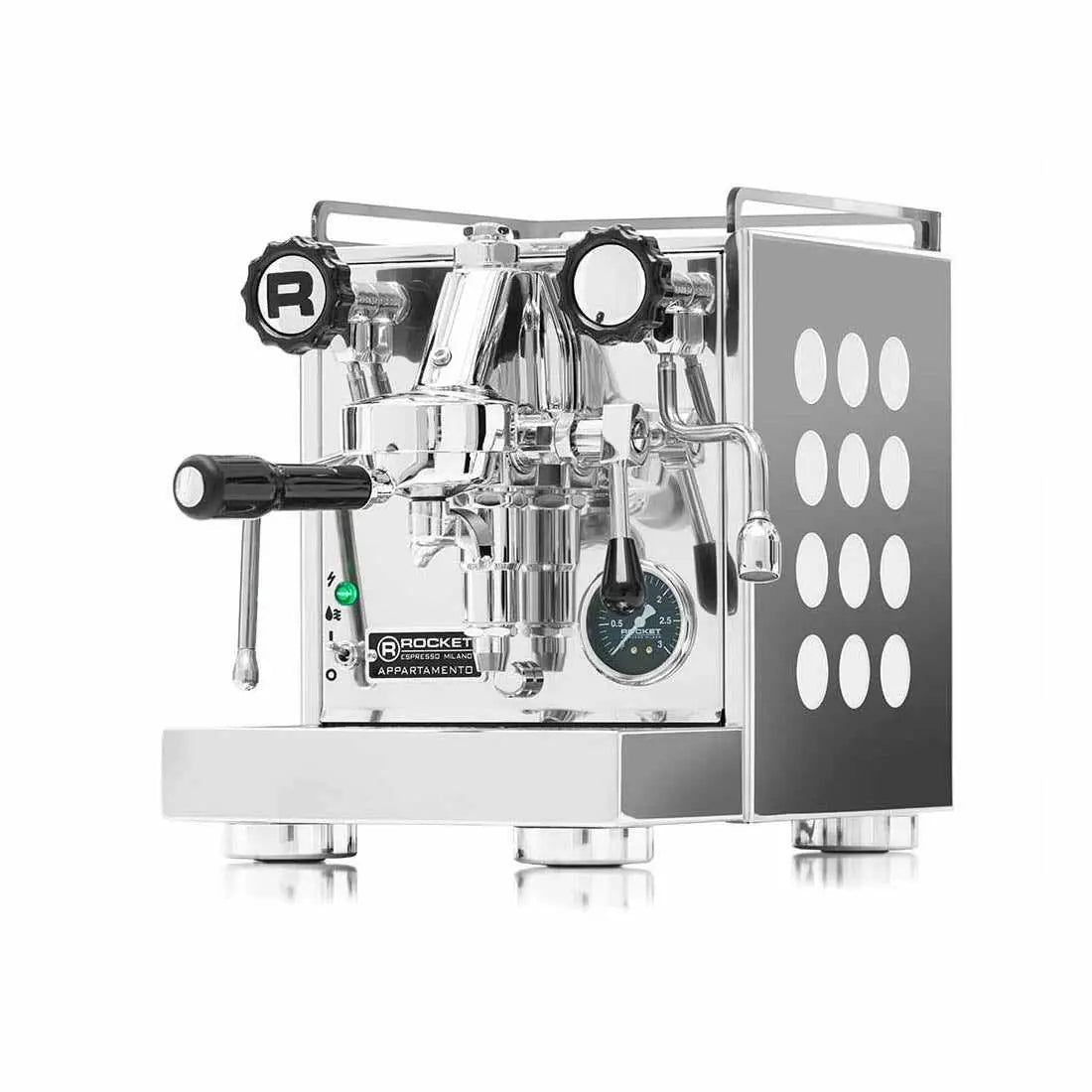 Appartamento Espressomaschinn-Hëtzewiessel-Rocket Espresso-Chrom/Wäiss-Barista an Espresso
