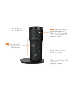 Electric Coffee Travel Mug black V2 - 355ml mat Touch-Display an Luedeplack a schwaarz, elegantem Design.