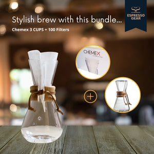 Chemex 3 Tassen + 100 Filter Espresso-Ausrüstung